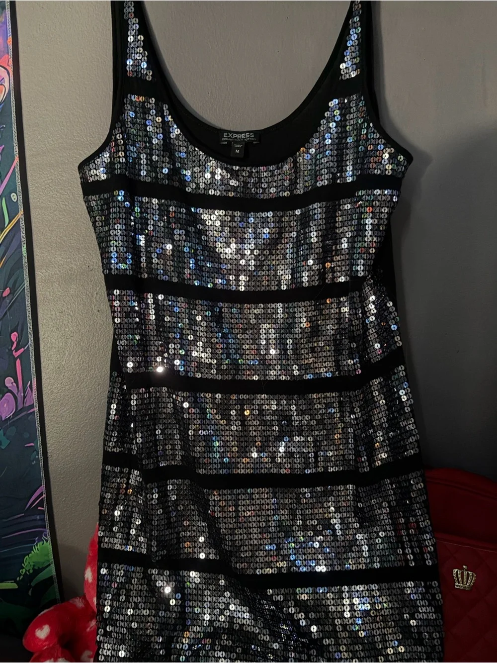 Express Black Sequin Tank Mini Dress